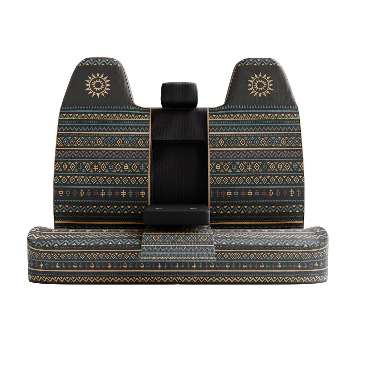 Lima back seat cover with the middle section opened for the fold-down armrest
