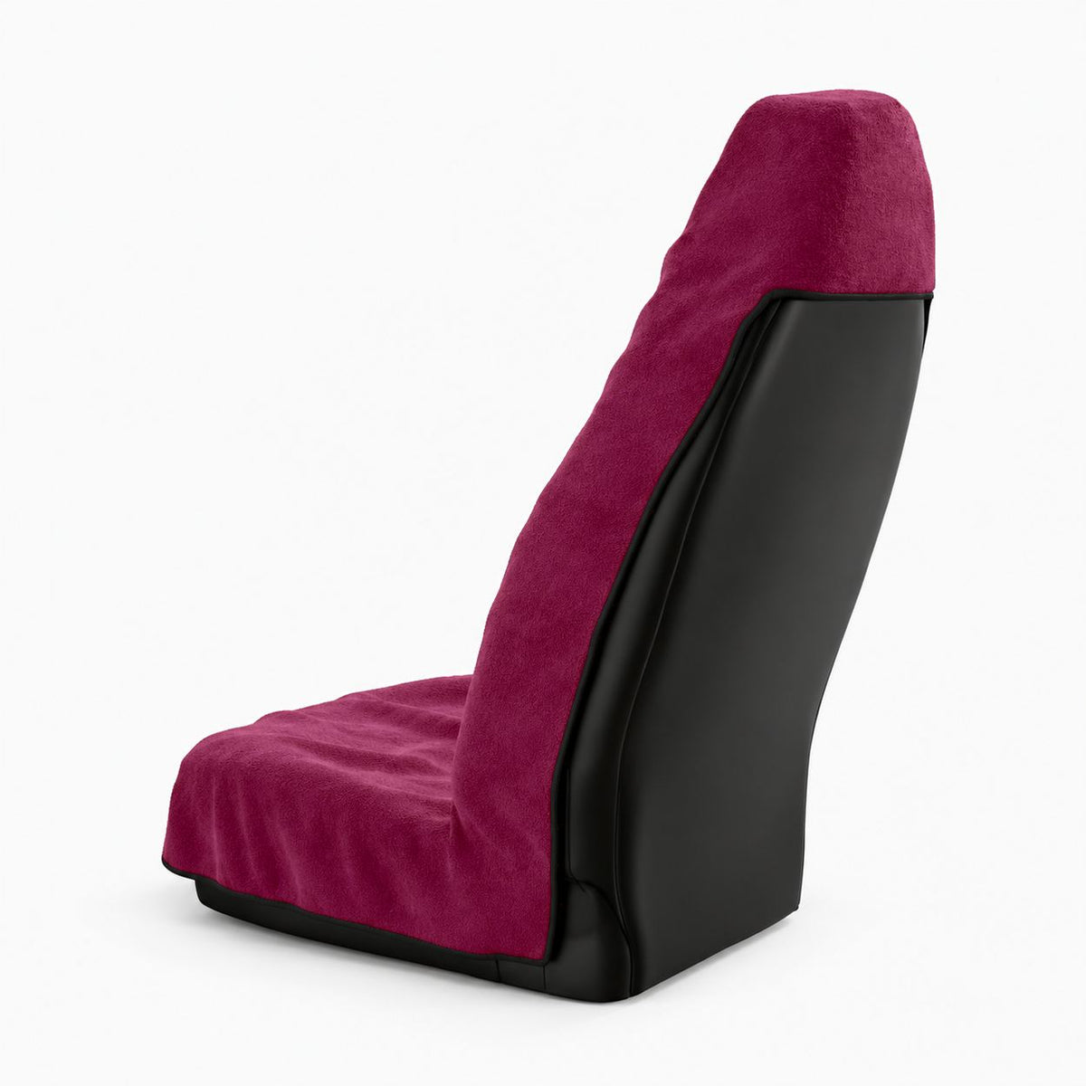 Rosa pink car seat towel by Solara, back view: the hood slips over the top of the seat