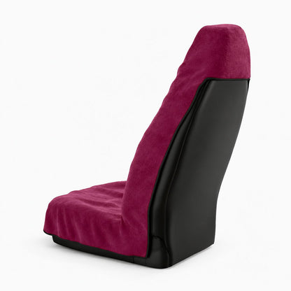 Rosa pink car seat towel by Solara, back view: the hood slips over the top of the seat
