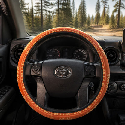 Sol steering wheel cover by Solara on a car steering wheel, driver&