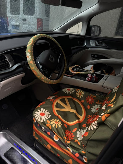 Woodstock steering wheel cover with the matching Woodstock seat cover in the same car | Solara