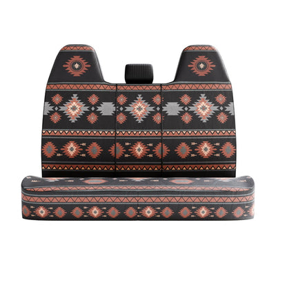Zara back seat cover (2.5 seats), front view — black and rust aztec print