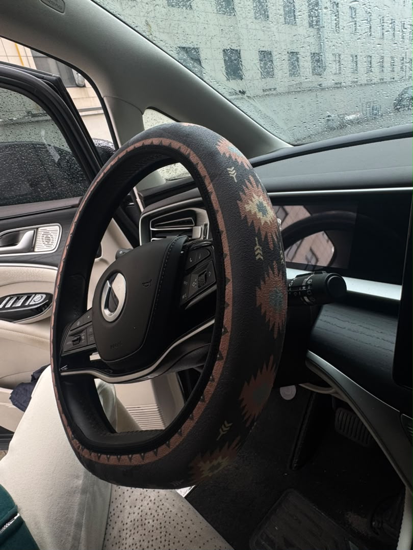 Zara steering wheel cover installed in a car, driver&